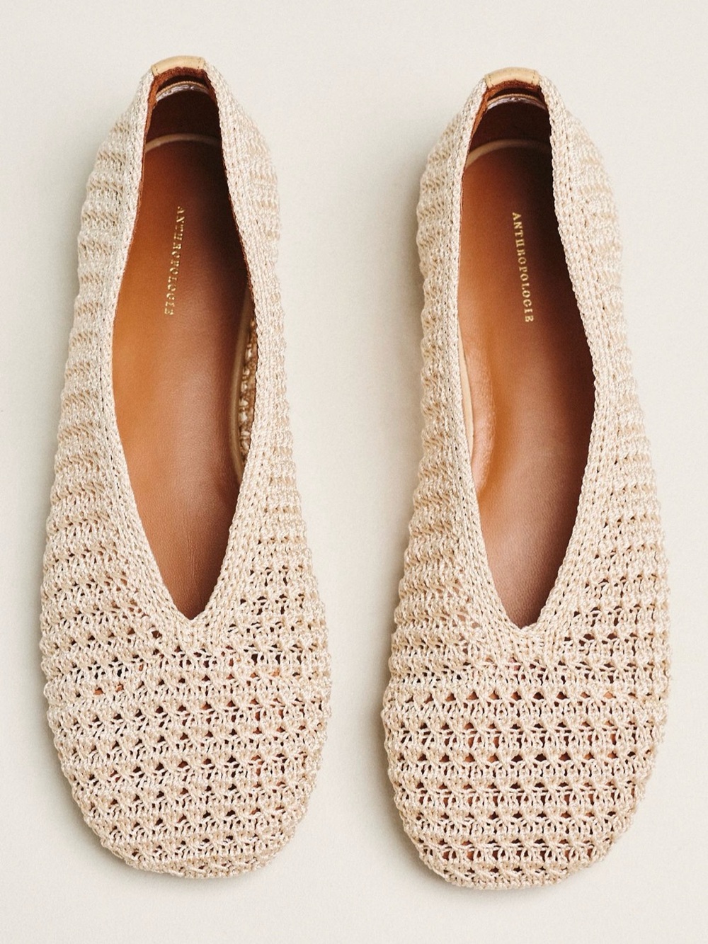 🥿 By Anthropologie Woven Crochet Ballet Flats in Neutral Beige - Size 39 UK 8 US